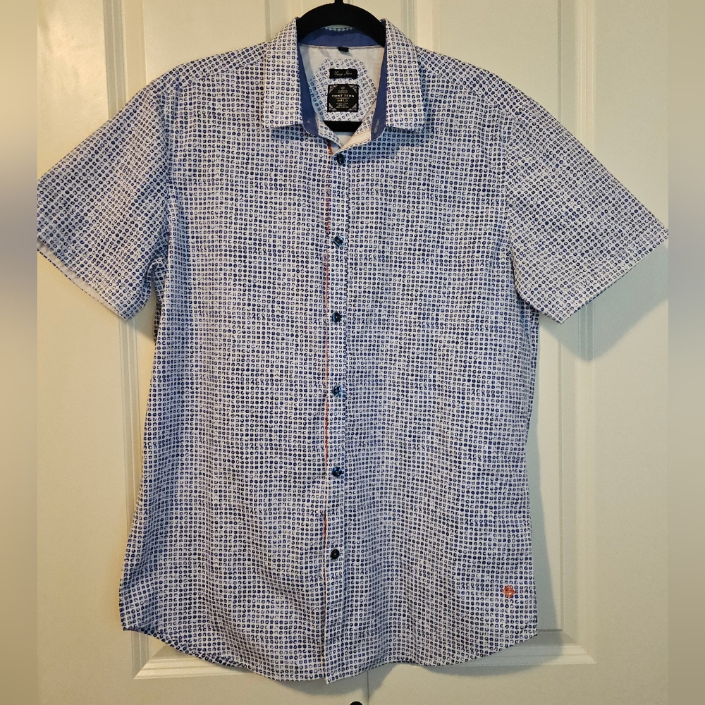 Point Zero Gold Black Label Men's Blue & White Shirt Easy Iron Semi Fit SZ M